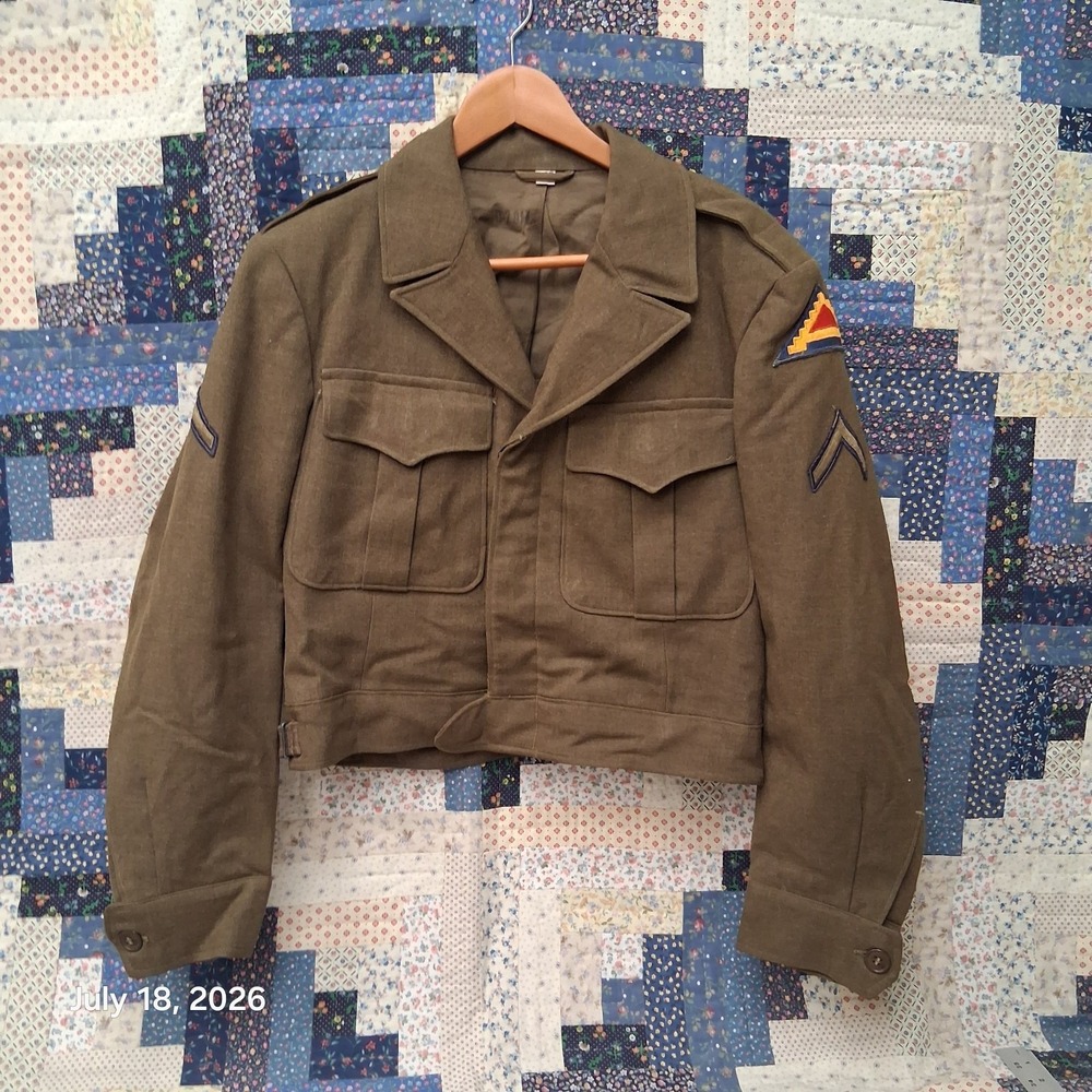 Vintage 1944 WWII US Army Ike Wool Field Jacket PFC 38R Original Patch Artillery